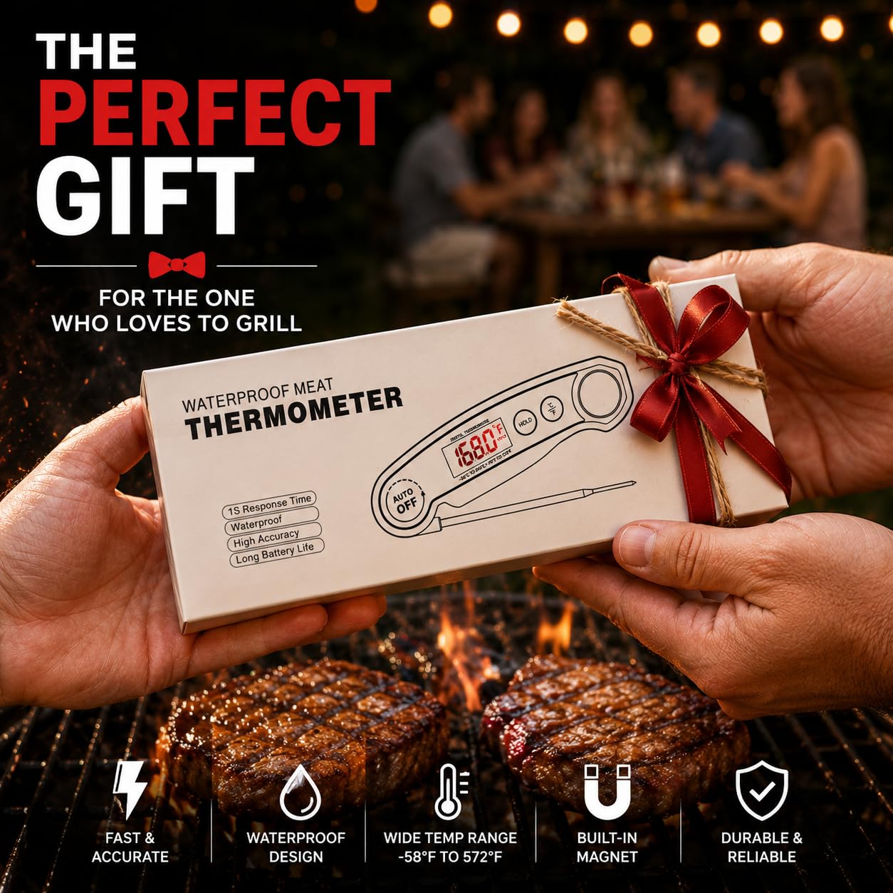 Termómetro de comida de lectura instantánea de 1 segundo, termómetro de carne recargable, termómetro digital de cocina para cocinar, termómetro de parrilla, termómetro de barbacoa impermeable