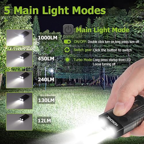 Miniatura 2 de HOSONIC E9 pequeña linterna EDC potente de 1000 lúmenes, mini linterna recargable con 365 nm luz UV roja azul 12 modos, luz de flash magnética IPX4