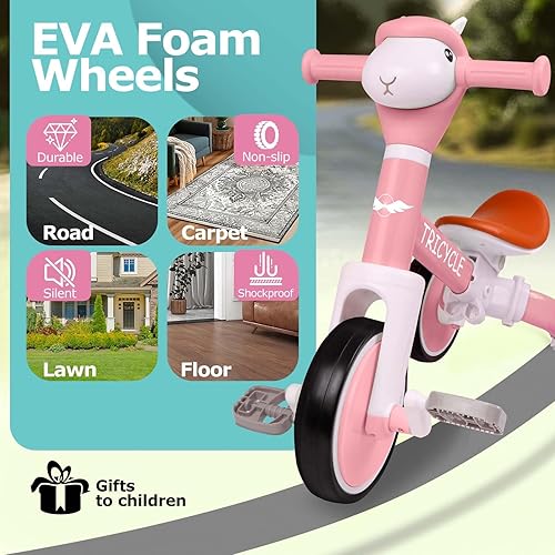 Miniatura 6 de Triciclo para niños pequeños de 1 a 5 años, bicicleta de equilibrio para niños y niñas de 2 a 4 años, triciclo para niños con luz y música frontal,