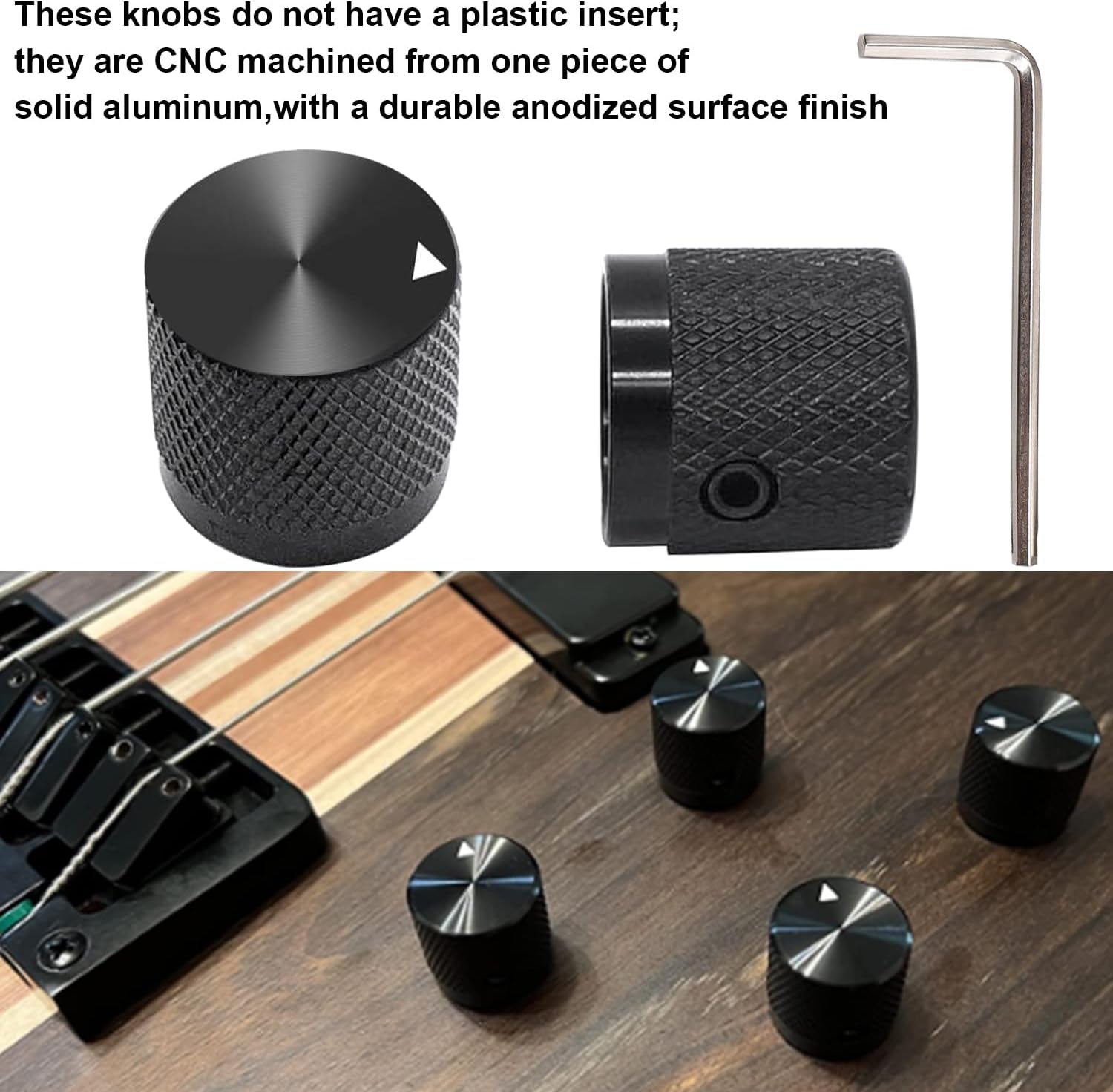 Taiss 4pcs Black Aluminum Rotary Electronic Control Potentiometer Knob for 6 mm Diameter Shaft, Volume Control, Audio, Guitar, Switch, 17mm x 17mm