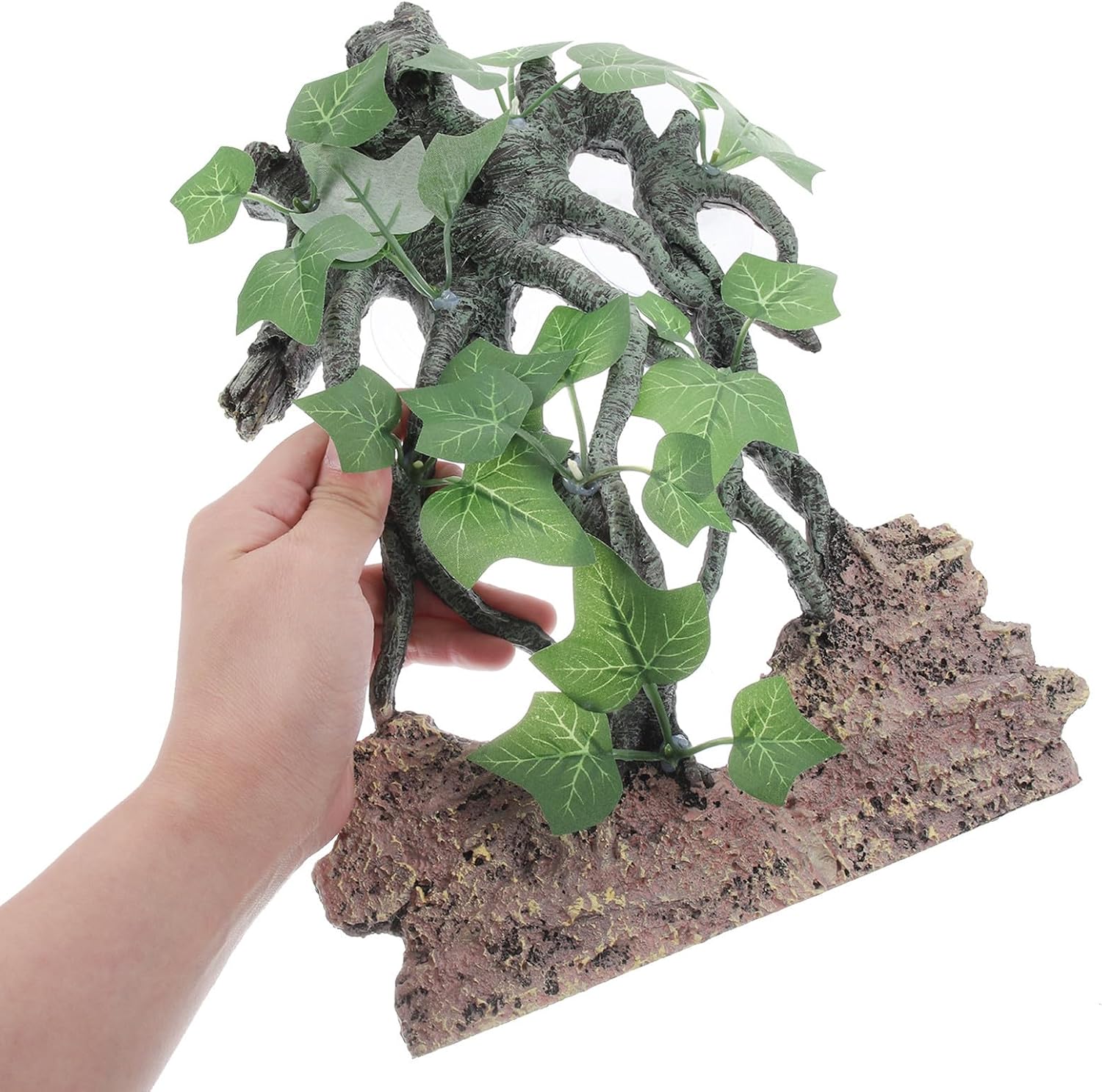 Resin Reptile Climbing Branch with Rock Corner for Lizard and Snake Terrarium, Safe and Tasteless Artificial Branch Decoration, Easy to Install and Move for Reptile Tank Habitat