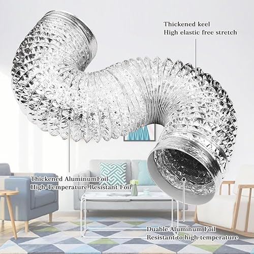 Miniatura 4 de Omont Manguera de ventilación para secadora de 4 pulgadas, 5 pies, tubo de conducto de aire flexible con aislamiento de aluminio, kit de manguera