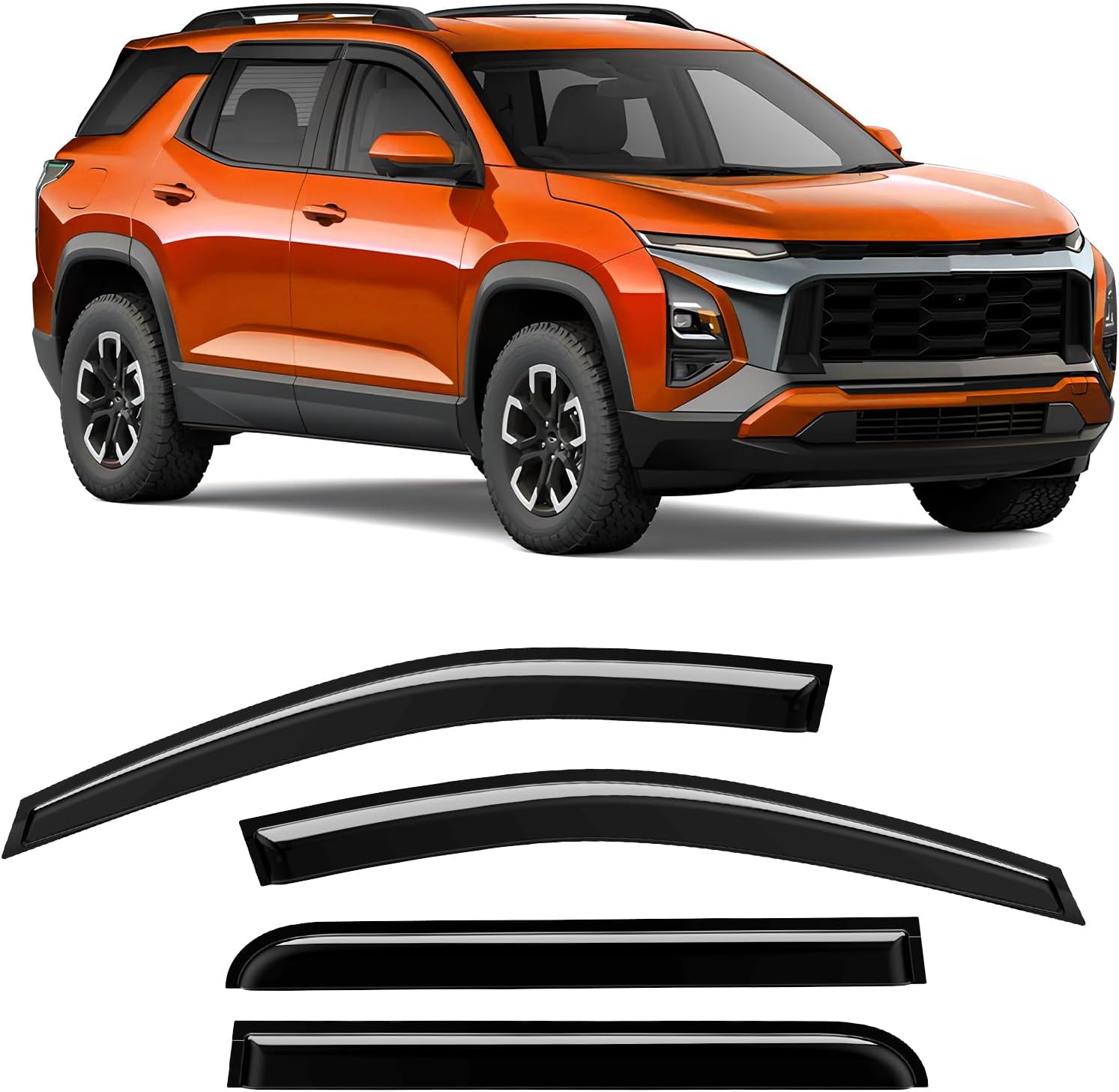 Tape-On Rain Guards Compatible with Chevy Equinox 2025 2026 Window Deflector Out Channel Extra Durable Side Sun Guard 2025 Equinox Visor Deflectors Black 4 PCS