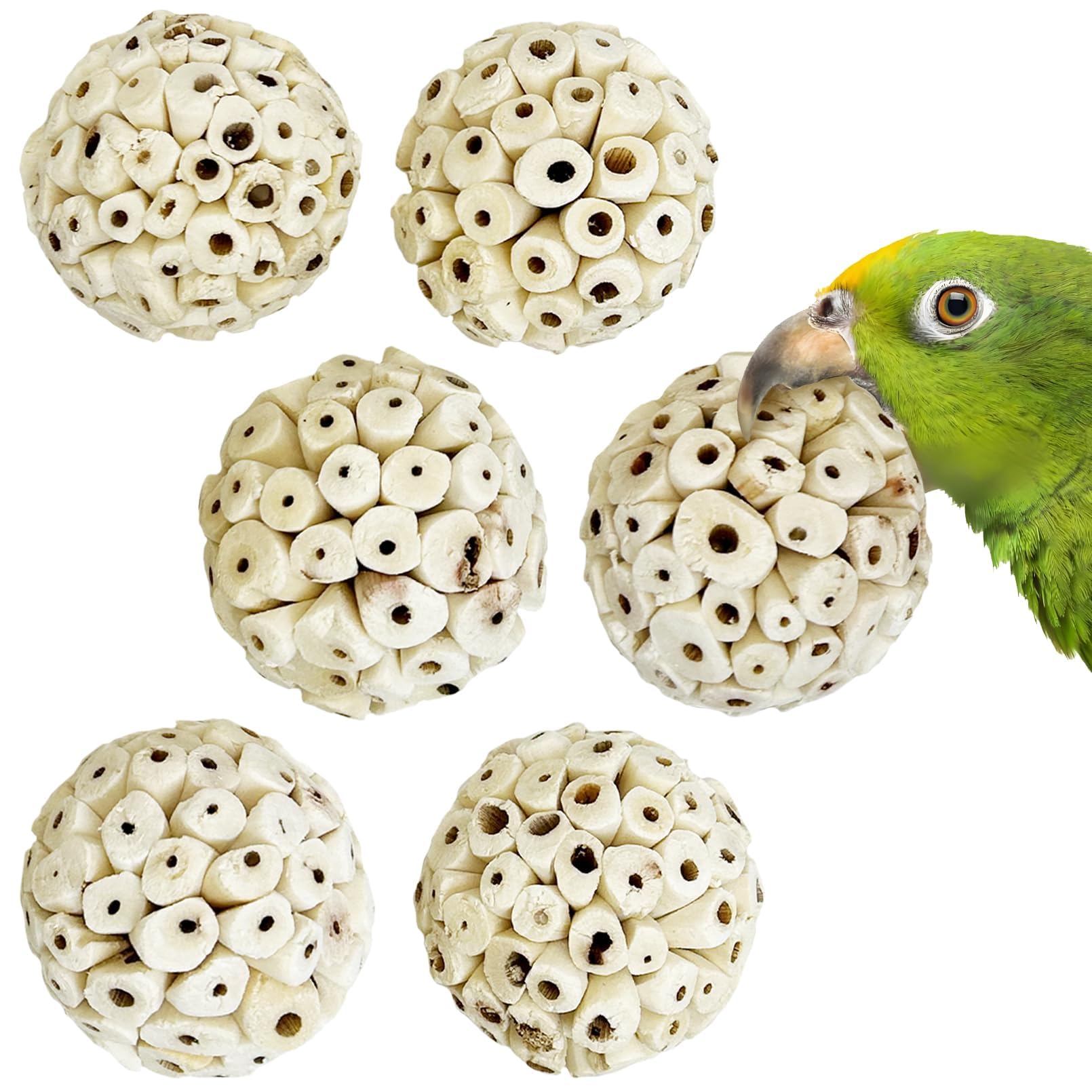PINVNBY 6 Pack Small Sola Balls Bird Toys Soft & Chewable Bird Chew Ball 2.36" Natural Sola Plant Lightweight Shred Toy for Parakeet Cockatiel Lovebird Budgie and Similar Sizes Pets