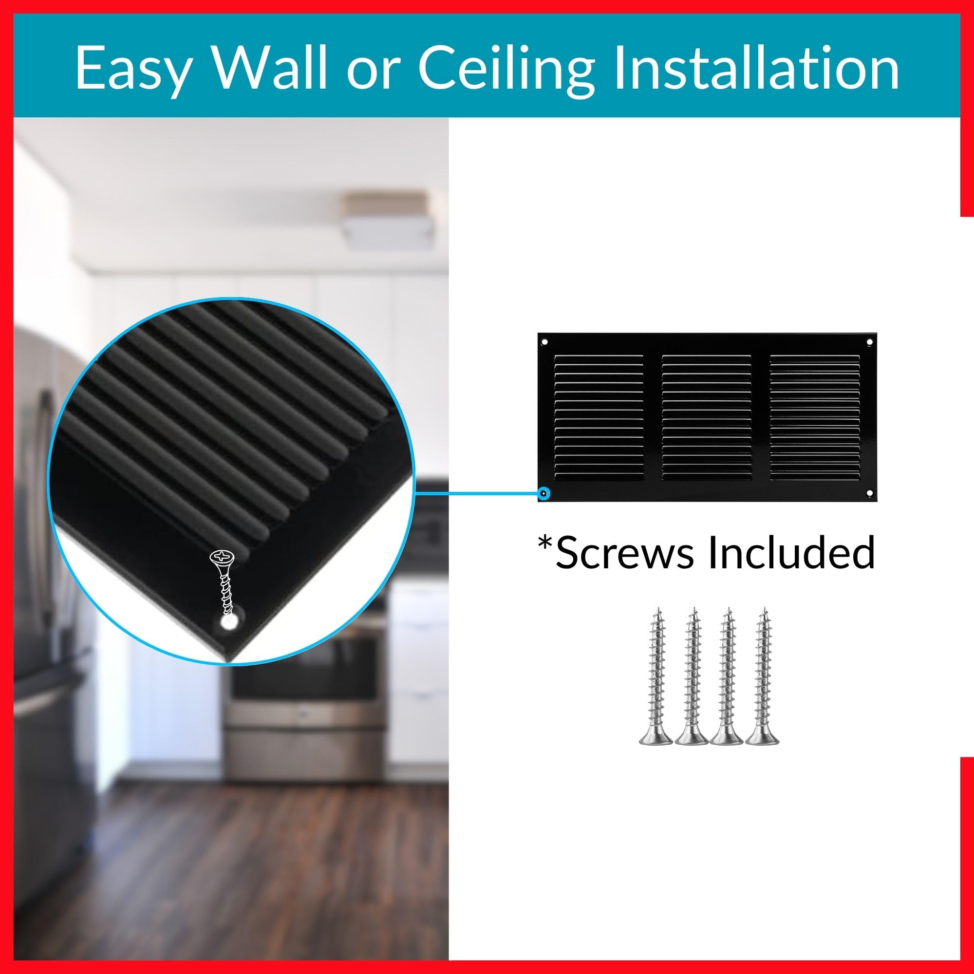 300x150mm Vent Cover, Black 12x6 inch Air Grille for Wall and Ceiling, Metal Ventilation Grille with Mesh - Image 4