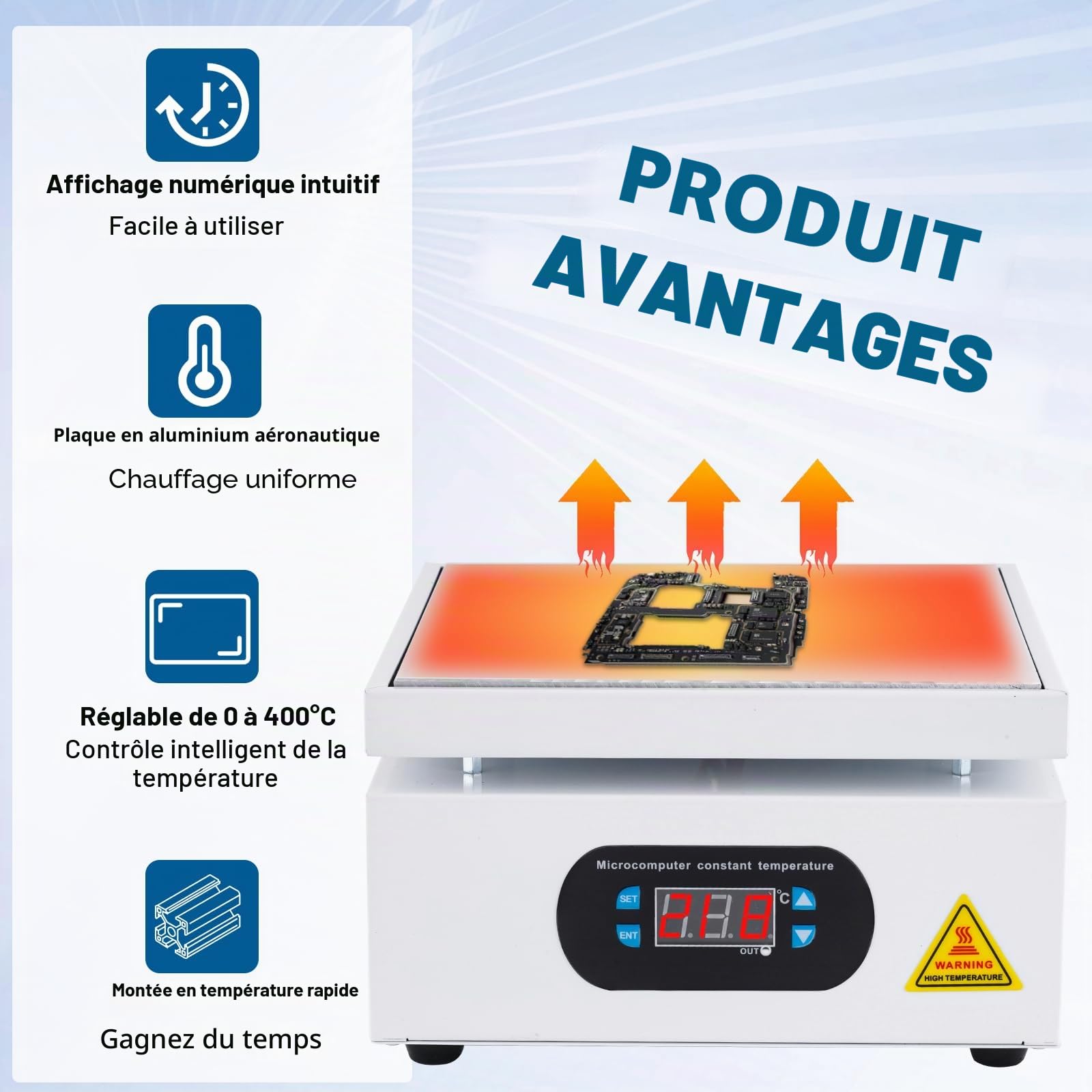 YUCHENGTECH Plaque Chauffante de Soudure 200x200mm 0-400℃ Réglable 700W