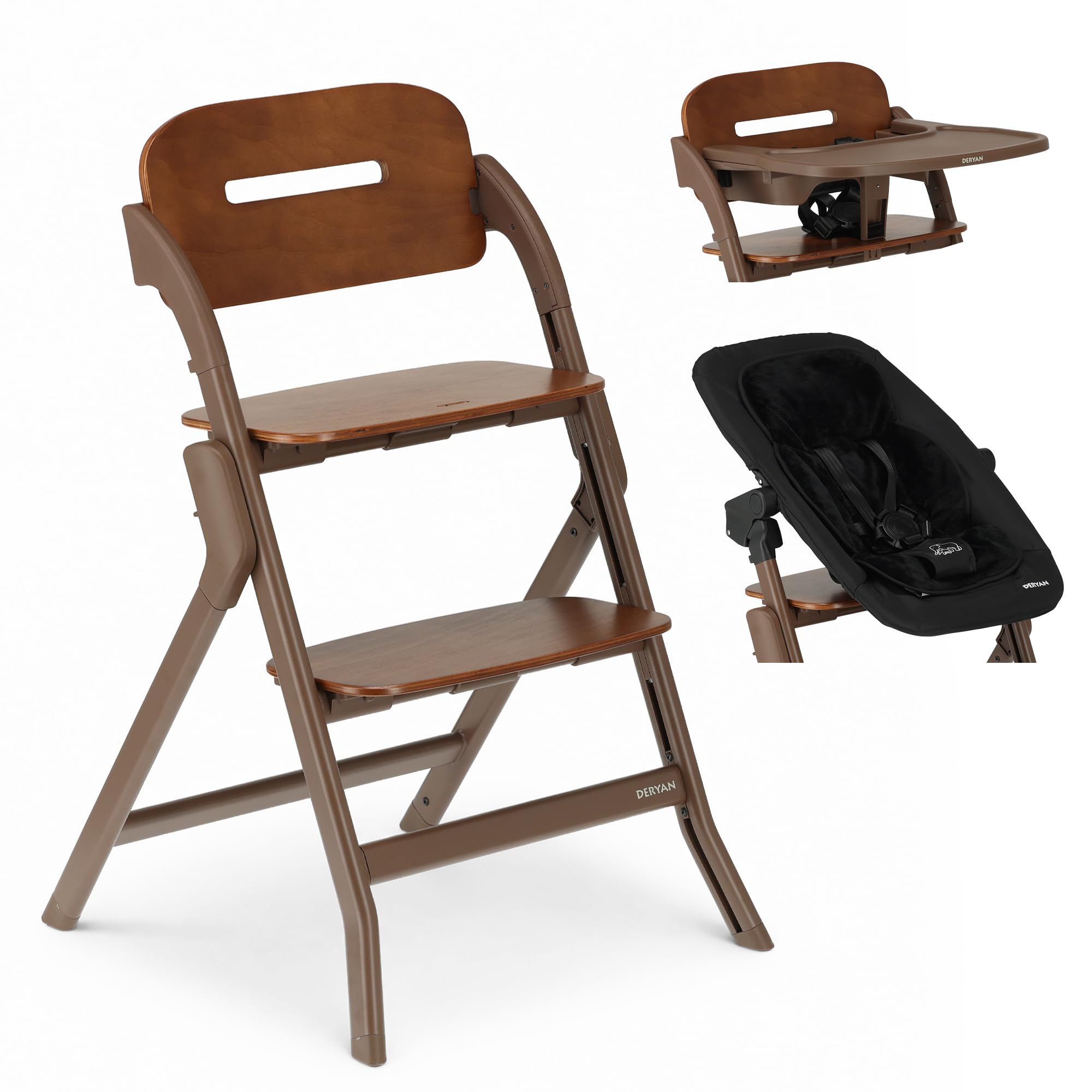 Deryan Asiento Elevador S, Trona Portátil Con Bandeja, Marrón oscuro