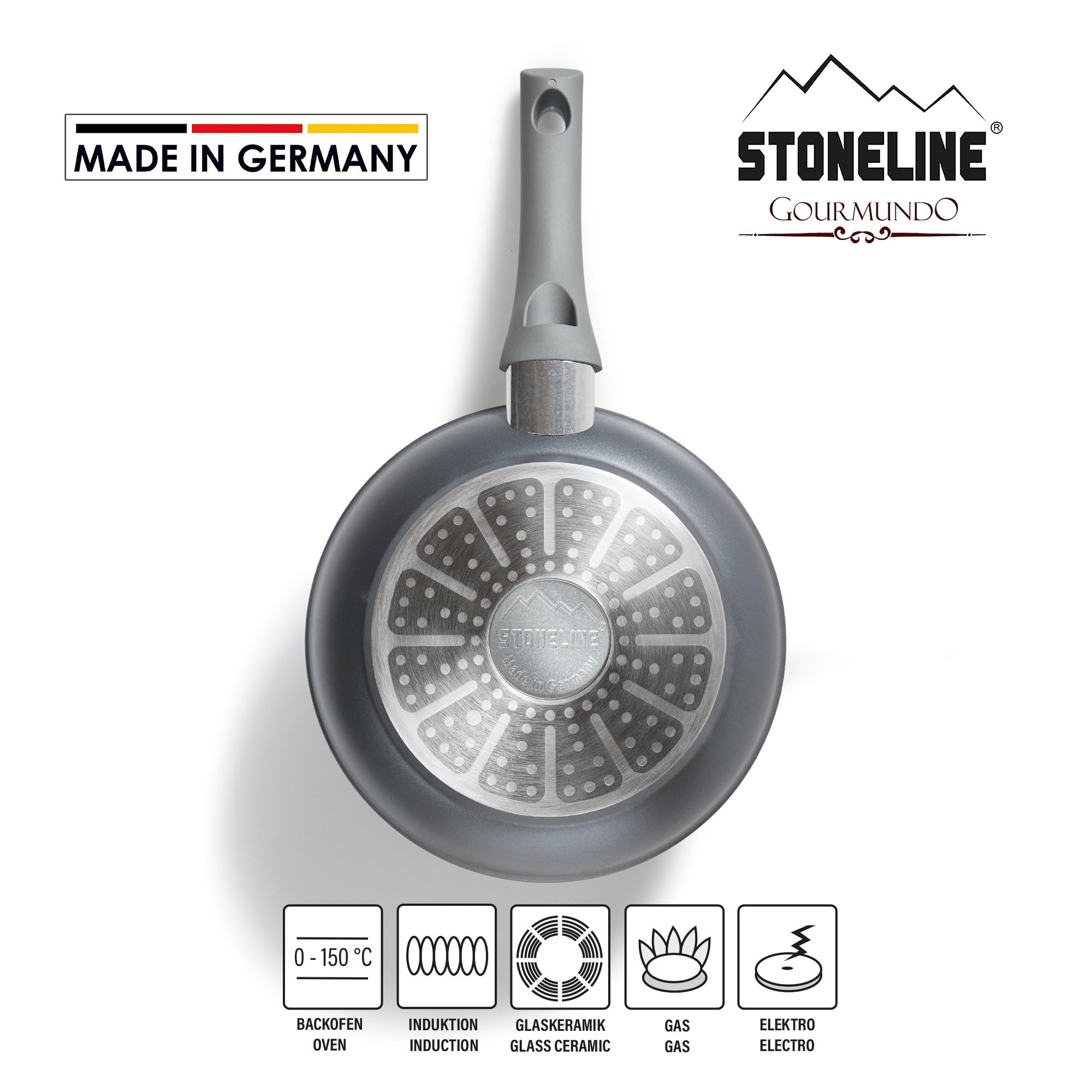STONELINE GOURMUNDO Sartén Antiadherente 20 cm Sartén Inducción MADE IN GERMANY Revestimiento Antiadherente con Partículas de Piedra Reales, Todo Tipo de Cocinas, Cocinar Sin Grasa