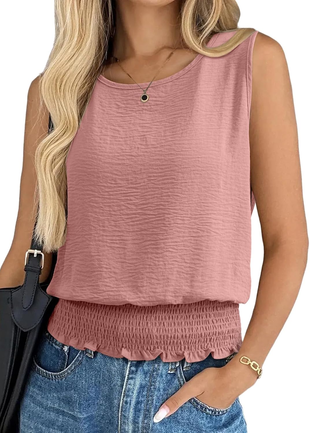 Summer Tank Tops for Women Sleeveless Casual Boho Cami Slim Fit Smocked Bottom Shirts