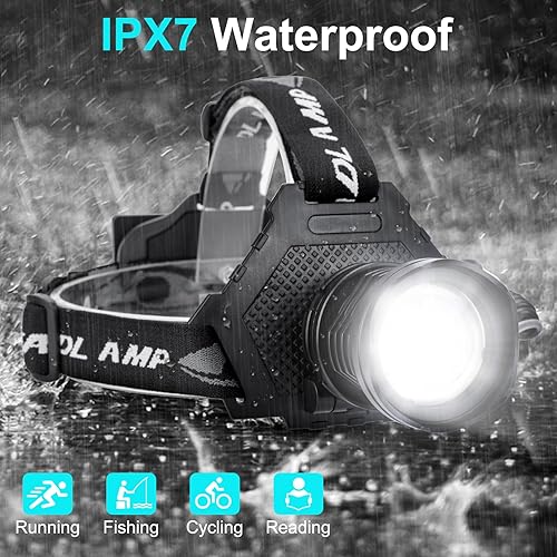 Miniatura 6 de Linterna frontal recargable, 3000 lúmenes, faros delanteros LED recargables con 10 modos, faros delanteros brillantes ajustables de 90 para adultos,