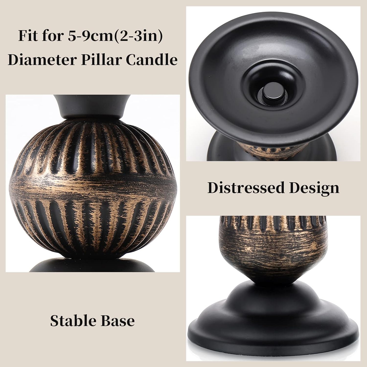 Sziqiqi Black Pillar Candle Holders Set of 3 for Halloween Table