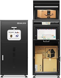 Large Package Delivery Box for Outside with Lock, 42" H Oversized Parcel Drop Box with Anti-Theft Mail Slot & Security Baffle, Waterproof Outdoor Porch Mailbox with Delivery Sign & Adjustable Feet