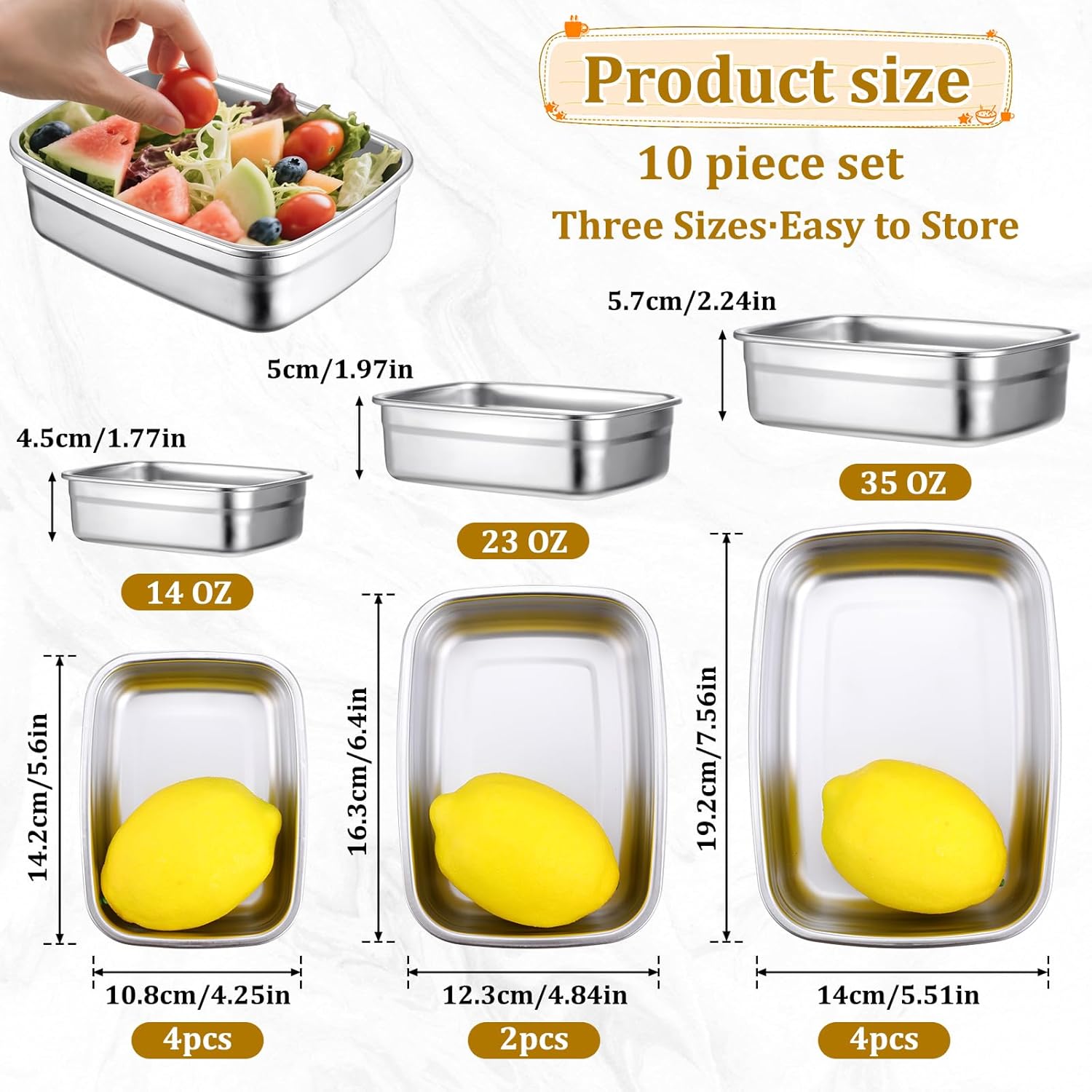 10 PCS 304 Stainless Steel Food Storage Containers with Proof & Airtight Lids, Reusable Meal Prep Containers, Lunch Boxes, Kimchi, ContainersOven/Dishwsher/Freezer Safe - Image 2