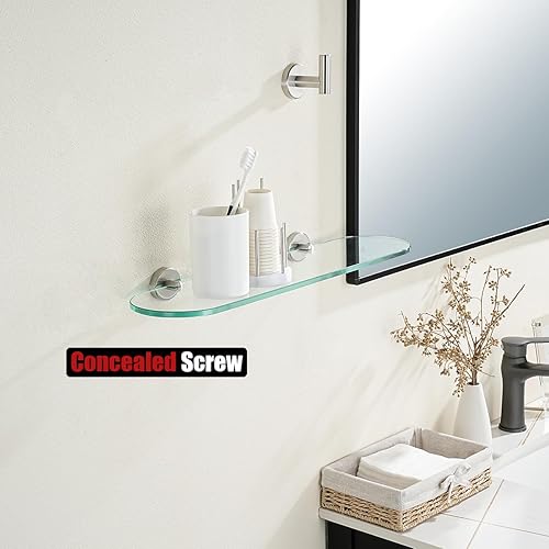 Miniatura 5 de JQK TGS121L20-BN - Estante de vidrio templado para ducha, 20 x 5 pulgadas, acero inoxidable 304 con acabado cepillado, montaje en pared