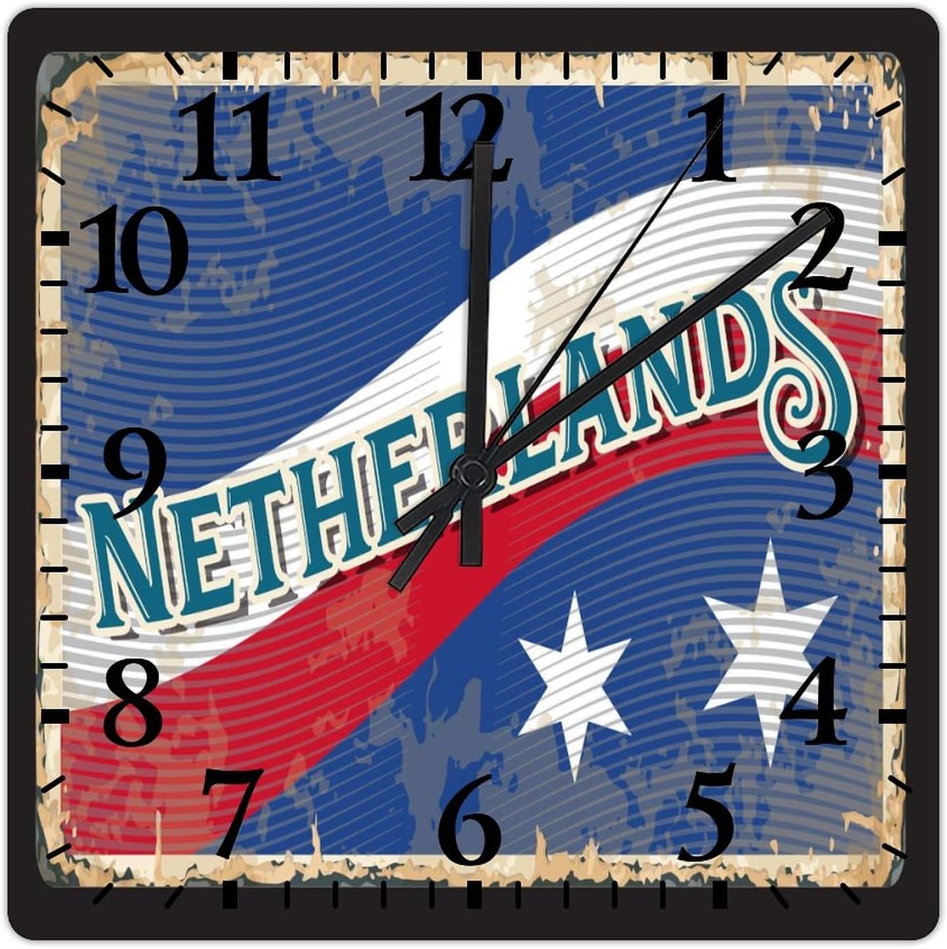 Netherlands Flag Clock Netherlands Large Wooden Wall Clock Battery Operated Silent 15 Inch Farmhouse Wall Clock Decorative for Home Kitchen Living Room Bedroom Office