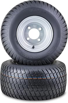 WANDA Lawn Mower Tire Wheel 18X9.5-8 4PR w 4X4 PCD Silver Wheel-13032, Pk2 | Tractor Assembly with 4 Lugs on 4 PCD Silver Rim