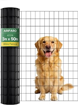 ARIFARO 0.9m x 15.2m Wire Mesh Fencing 5cm x 7.5cm Holes Multipurpose 2mm Roll PVC Coating Hot-Dipped Galvanised Welded Garden Fence, Metal Wire Mesh for Dog, Chicken, Deer, Rabbit and Other Animals
