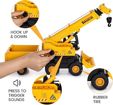 SASBSC Toy Trucks Big Crane Truck Toys for 3+ Year Old Boys with Sound and Light Friction Power Trucks Birthday Gifts for Kids Ages 3-8