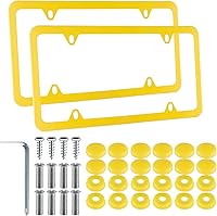 Vista 7 de alpmosn - 2 marcos de placa de acero inoxidable, 4 agujeros, cubiertas para placa de automóvil con tornillos, arandelas y tapas, para vehículos Negro