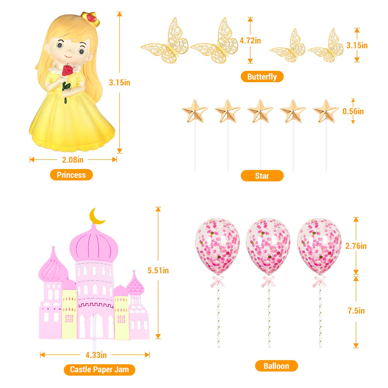 Hot Pink Princess Cake Topper Set - Castle, Butterflies & Balloons For Girls Birthday Party