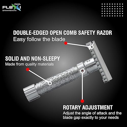 Miniatura 9 de Pearl Flexi - Maquinilla de afeitar de seguridad ajustable versión V12  Maquinilla de afeitar de metal reutilizable hecha de 100% latón  Maquinilla