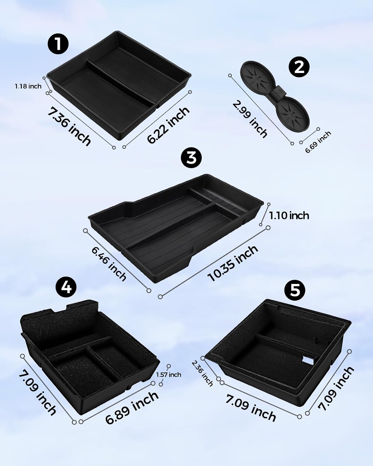 KYX Upgrade Center Console Organizer Tray for Tesla Model 3 Highland 2024 2025,4 Car Organizer Trays & 1 Center Console Cup Holder,Hidden Storage 5 Pcs for Tesla Model 3 Accessories 2024 2025