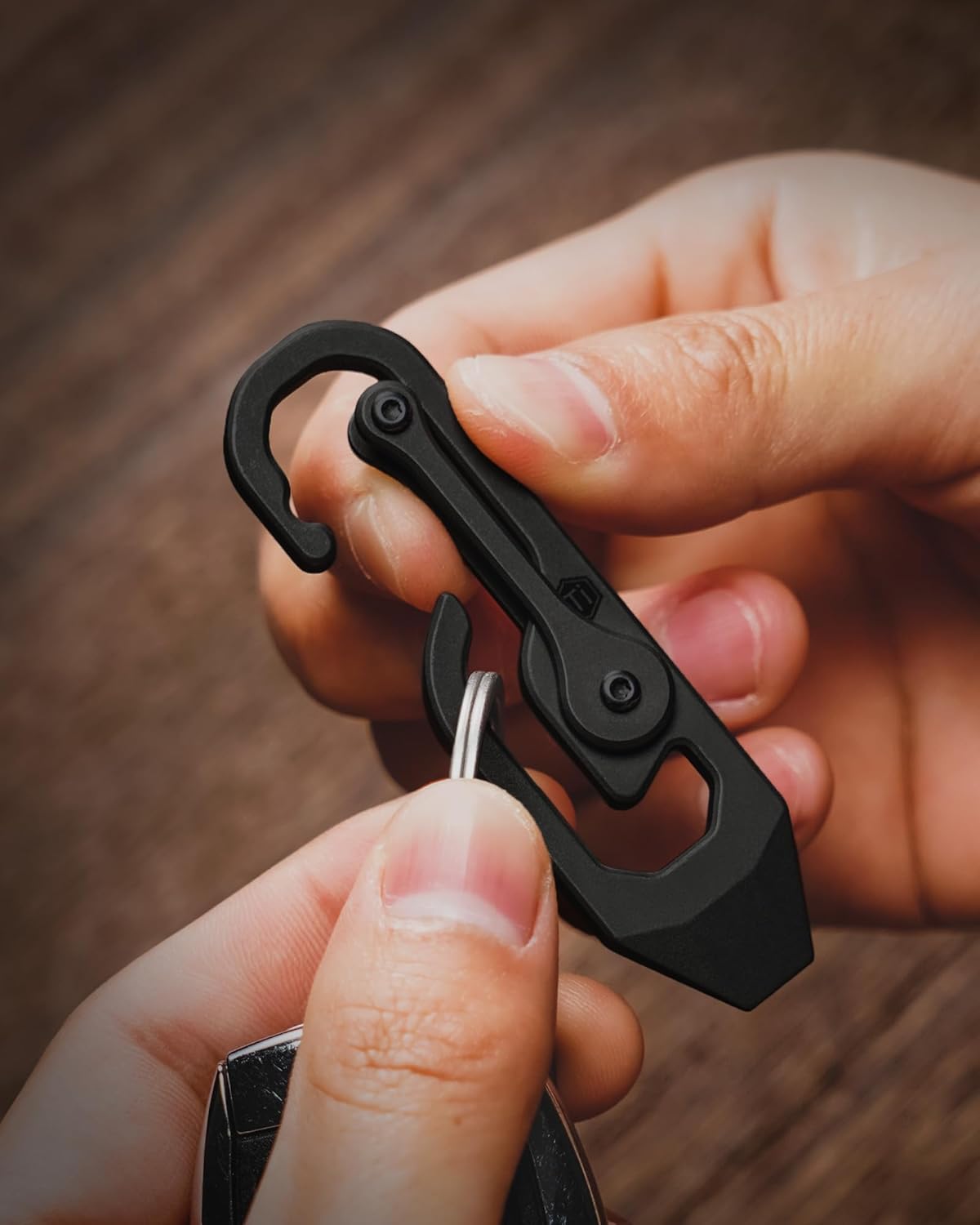 KeyUnity Titanium Carabiner Keychain Tool, 3 Functions in 1 Multitool for Everyday Carry (KU04BK)