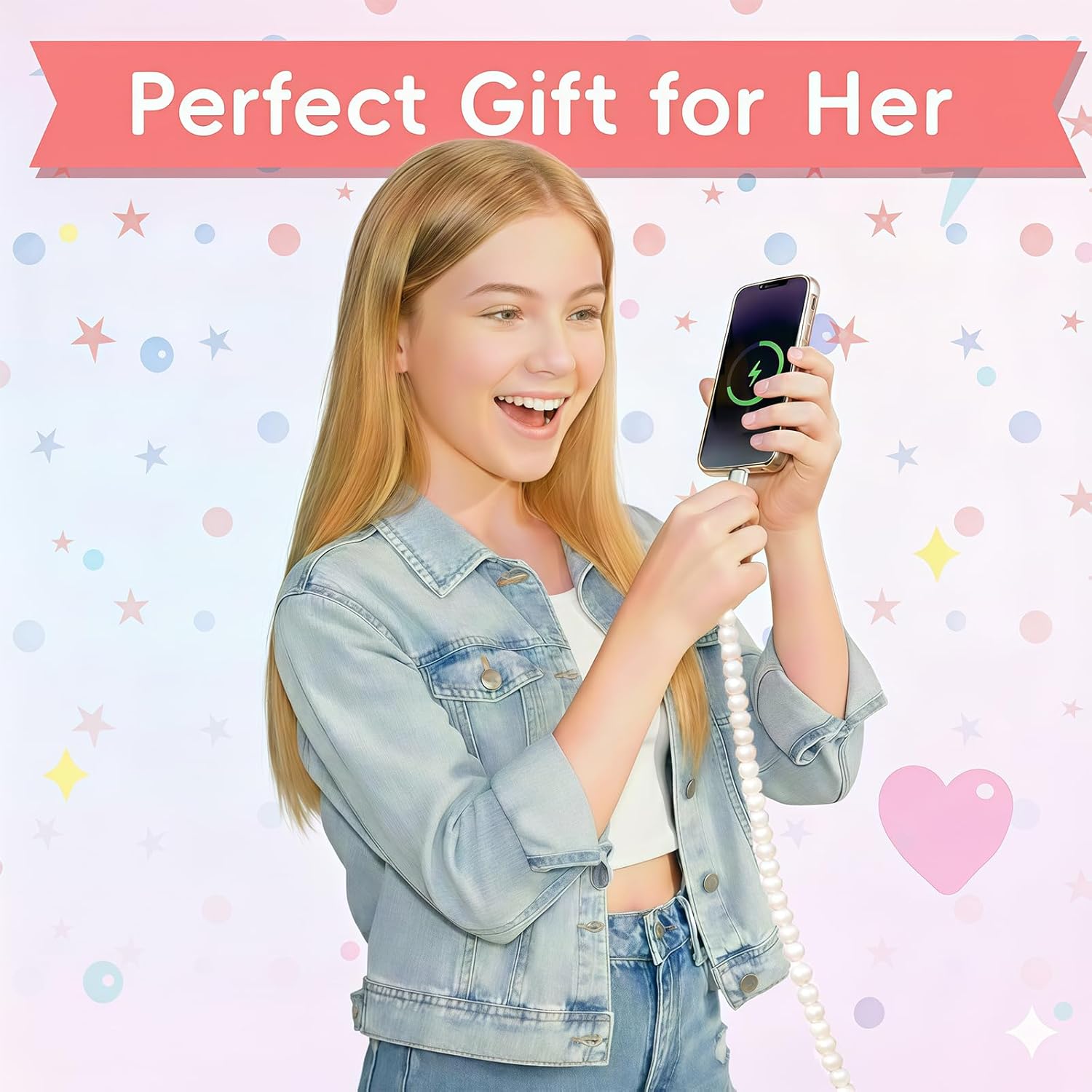 4-in-1 Beaded Charging Cable, Metal Design, Nicely Packed, 60W Fast Charging, MFi Certified, Cute Colorful Cable, Compatible with iPhone, iPad, AirPods, Galaxy, and More (Full Moon Pearl) - Image 5