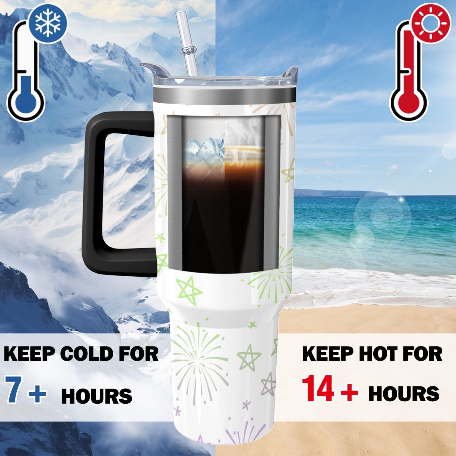 40oz Cartoon Castle Theme Tumbler | with Handle and Lid and Straw | Bowknot and Firework Travel Coffee Mug -Birthday,Christmas Gift - Image 4