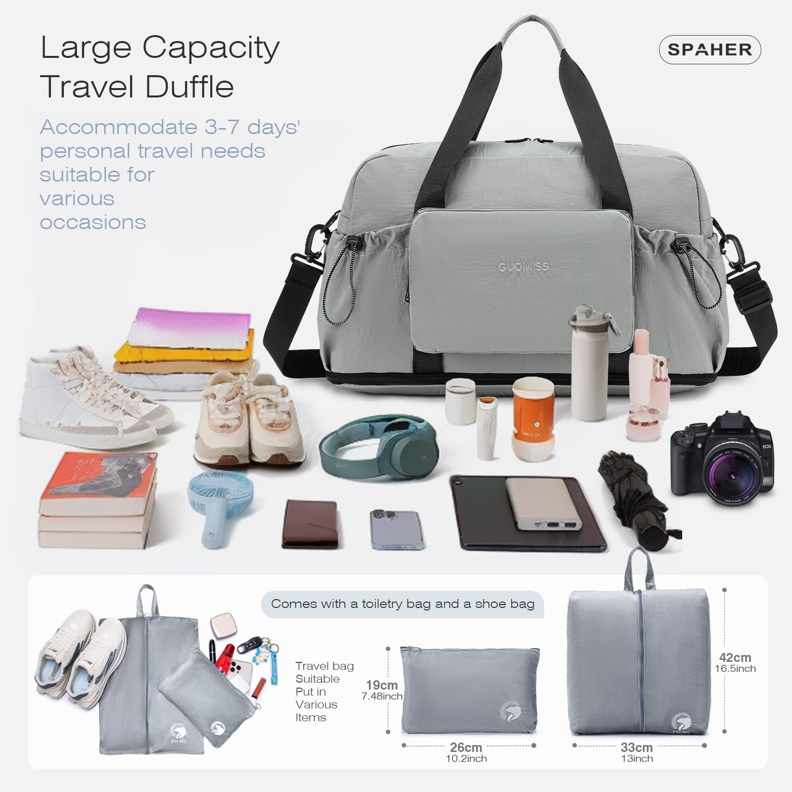 SPAHER Expandible Bolsa Viaje Cabina Avion 55x40x23 Lufthansa Wizzair Equipaje de Mano Plegable Bolsa Deporte Gimnasio Maternidad Hospital Gym Travel Cabin Bag Grande Impermeable Mujer Hombre, Negro