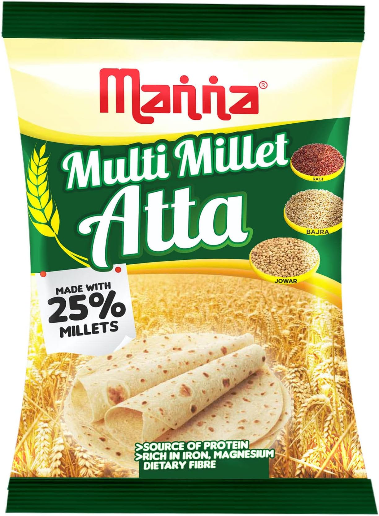 Manna Multi Millet Atta / MultiGrain Atta with 25% Millets, 1kg. Tasty and Healthier Rotis Everyday. Natural Flour. Nutrient Powerhouse