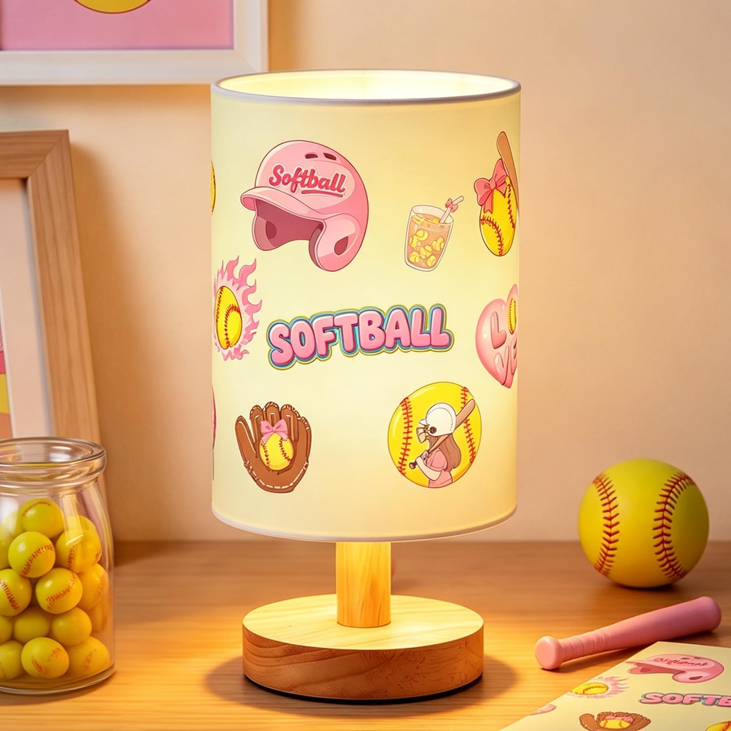 Softball Girl Table Lamp, 3 Light Modes Dimmable Night Light, 9.8 x 5.2 Inch Softball Gifts for Girls' Bedroom, Desk, or Nursery – Gifts for Birthday & Christmas for Women