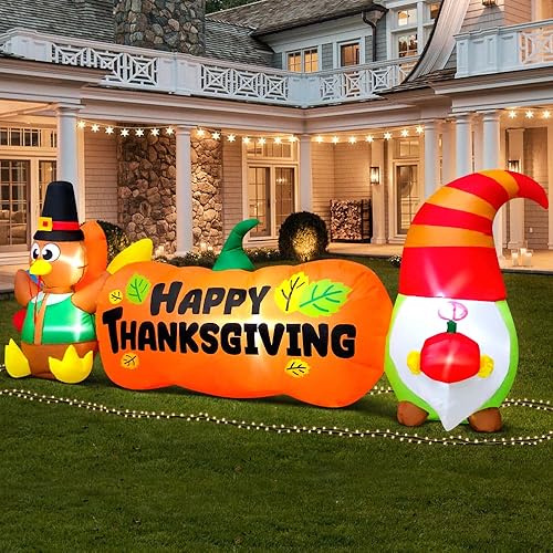 Miniatura 4 de Gnomo inflable de Acción de Gracias de 8 pies, decoración al aire libre, pavo y calabaza, luces LED integradas para decoración de patio para otoño,