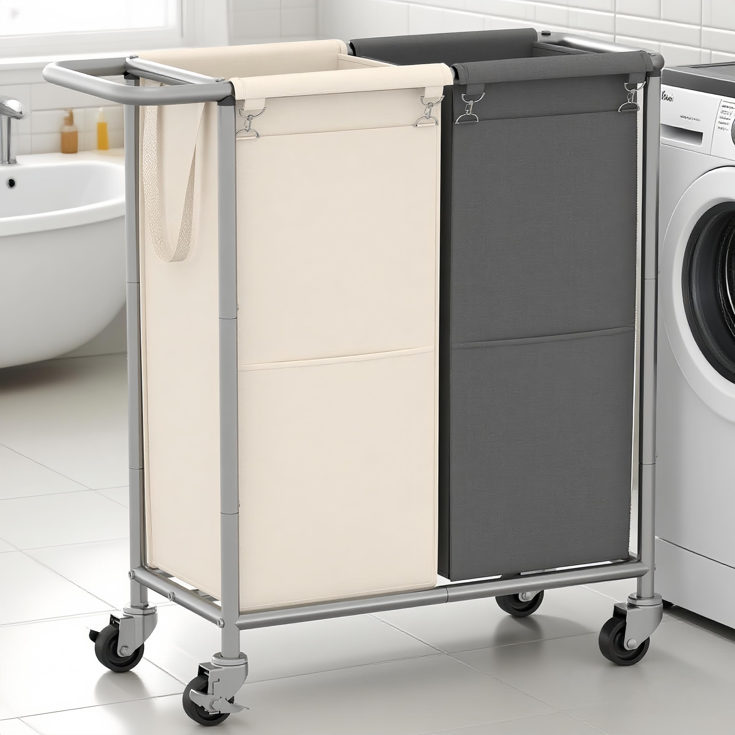 Heybly Laundry Basket 2 x 18 5 Gal Laundry Separator Hamper with Heavy Duty Rolling Wheels Divider Sorter