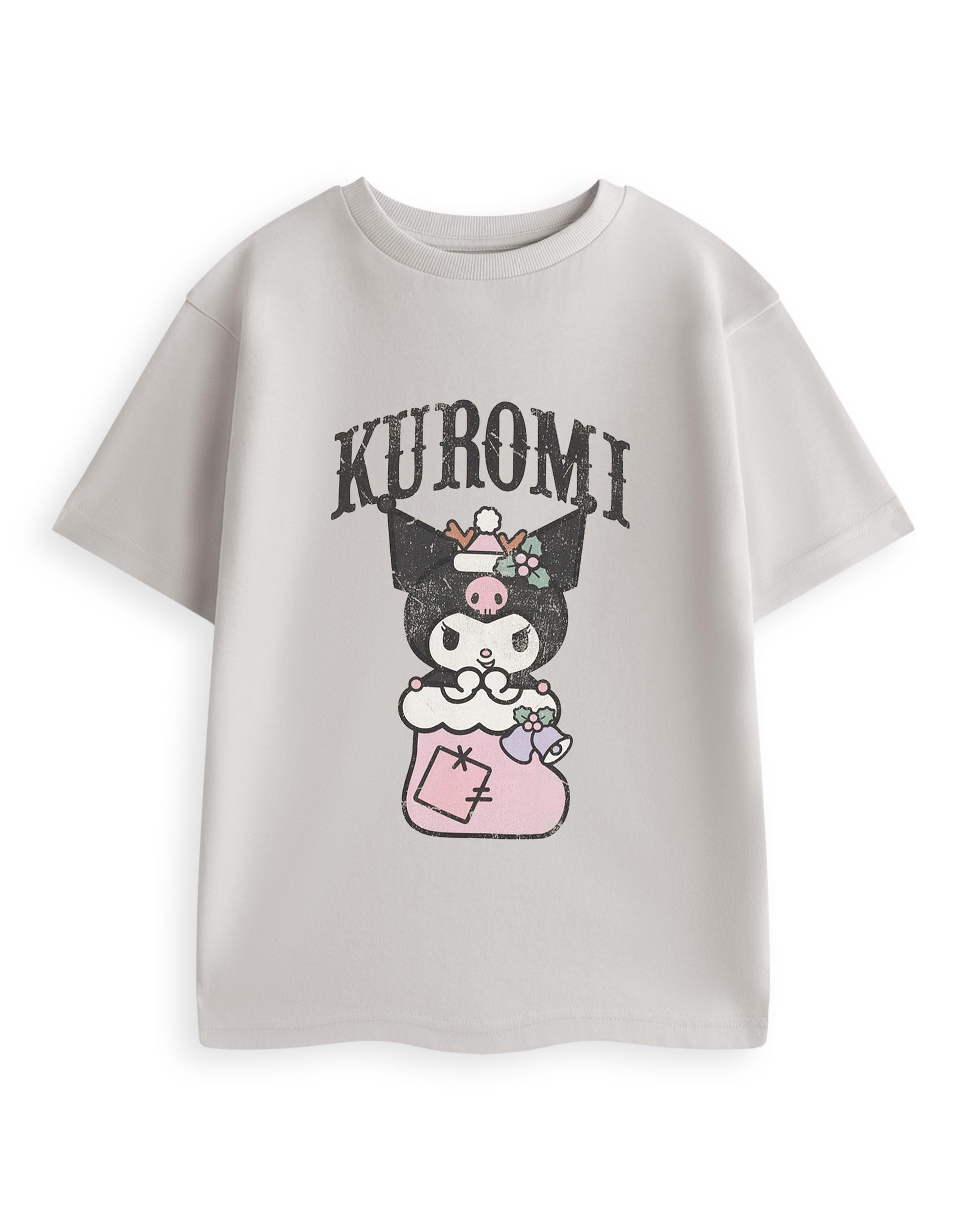 Vanilla Underground Girls Grey Hello Kitty & Friends Kuromi Stocking Short Sleeved T-Shirt - 7-8 Years
