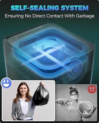 Miniatura 2 de Airvention Bote de basura negro sin contacto con sensor de movimiento, mini armario de basura autoembolsable, cubo de basura inteligente para baño,