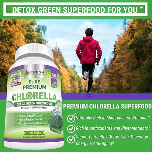 Miniatura 6 de FRESH HEALTHCARE Suplemento prémium de Chlorella, cápsulas de polvo vegano puro de 1200 mg, 180 pastillas de clorofila y CFG, superalimento natural
