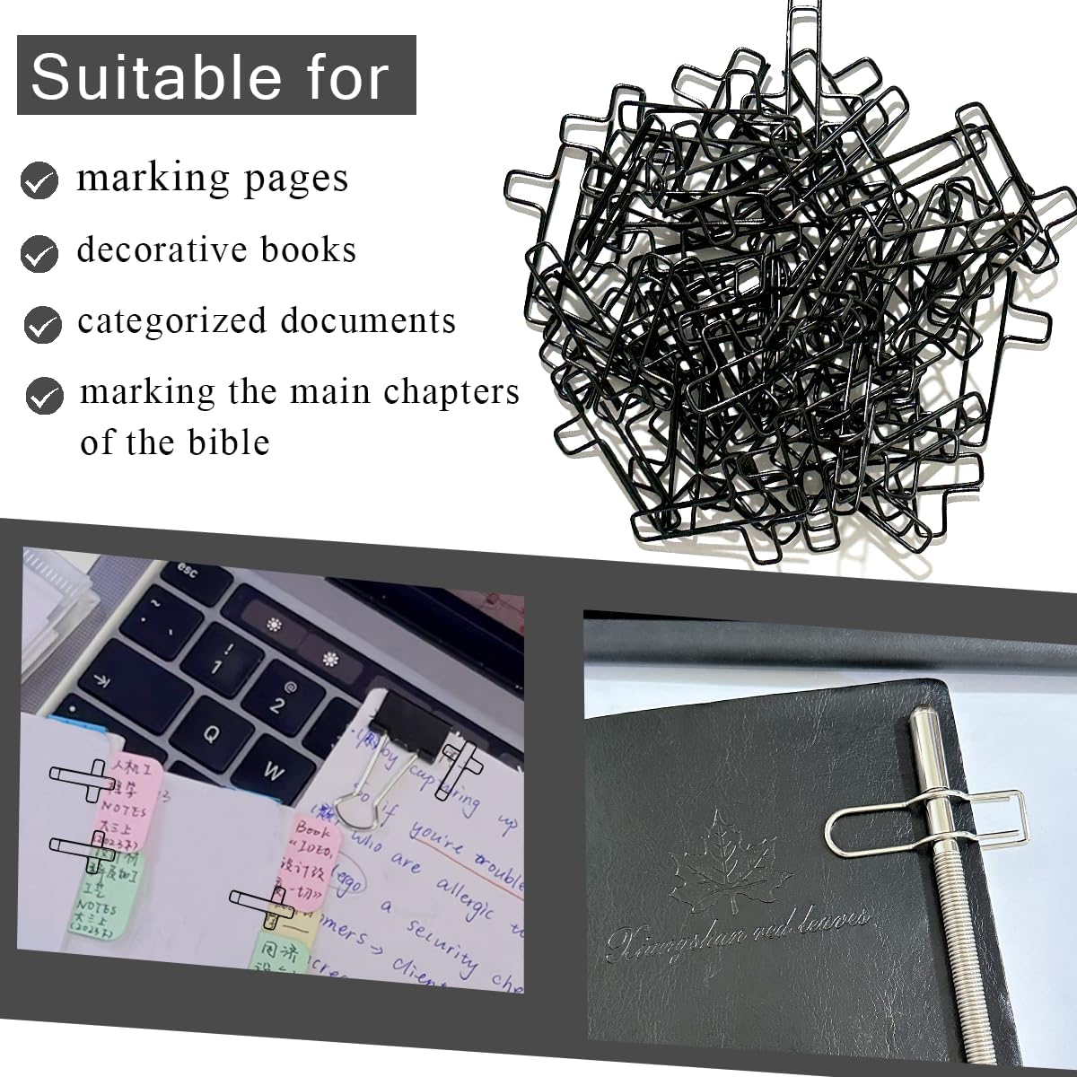 A&H Zier 50PCS Cross Paper Clips for Bible Study, Rustproof Stainless Steel Multi-Color Christian Bookmarks, Office Organization Supplies with 2 Pen Clips image 3