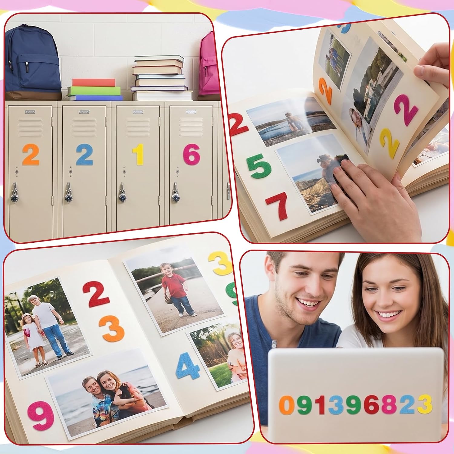 Xinjoduz 100 PCS Self-Adhesive Felt Numbers Stickers 0-9, Multicolor Stiff 1 Inch Letter Stickers for DIY Crafts Supplies, Foam Fabric Alphanumeric Embellishments for Scrapbooking Decor