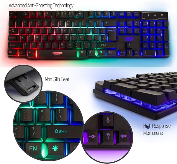 Gaming Keyboard and Mouse and Mouse pad and Gaming Headset, Wired LED RGB Backlight Bundle for PC Gamers Users - 4 in 1 Gift Box Edition Hornet RX-250 - 2