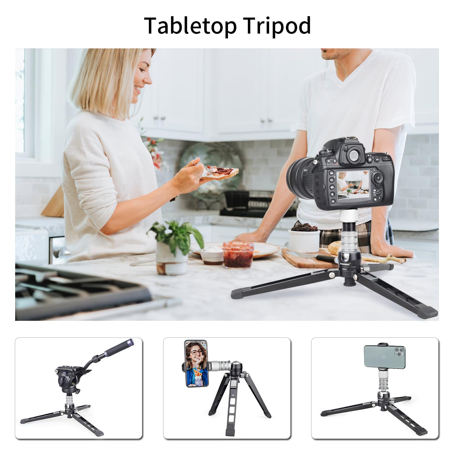 Mini Treppiede da Tavolo INNOREL PW70, DSLR Mini Treppiede con Vite da 1/4 "a 3/8" per Fotocamera, Videocamera, Alluminio CNC, Carico Massimo 15 kg