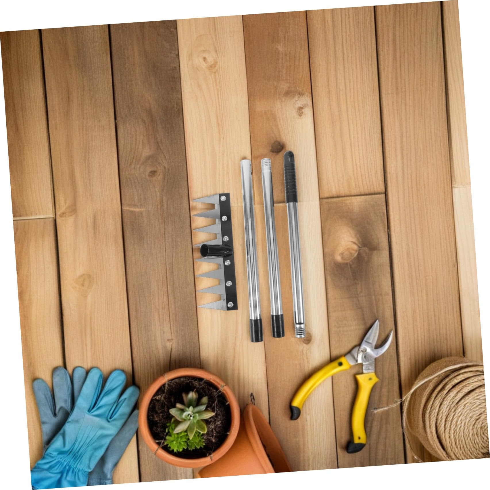Rastrillo de Jardinería y Rastrillo de Deshierbe con 8 Dientes Mango Ajustable Desmontable Aluminio Plástico E Hierro Negro para Malezas y Residuos en Jardín y Arbustos