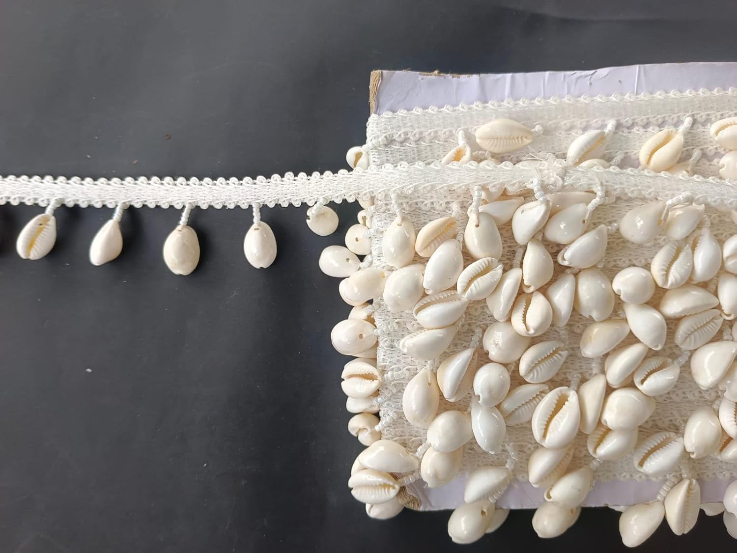 Sea Shell Lace (Kodi Lace) Border Hanging Latkan Fringe Gota Trim for Saree, Suit, Dupatta,(8.5 Miter) (Shell)