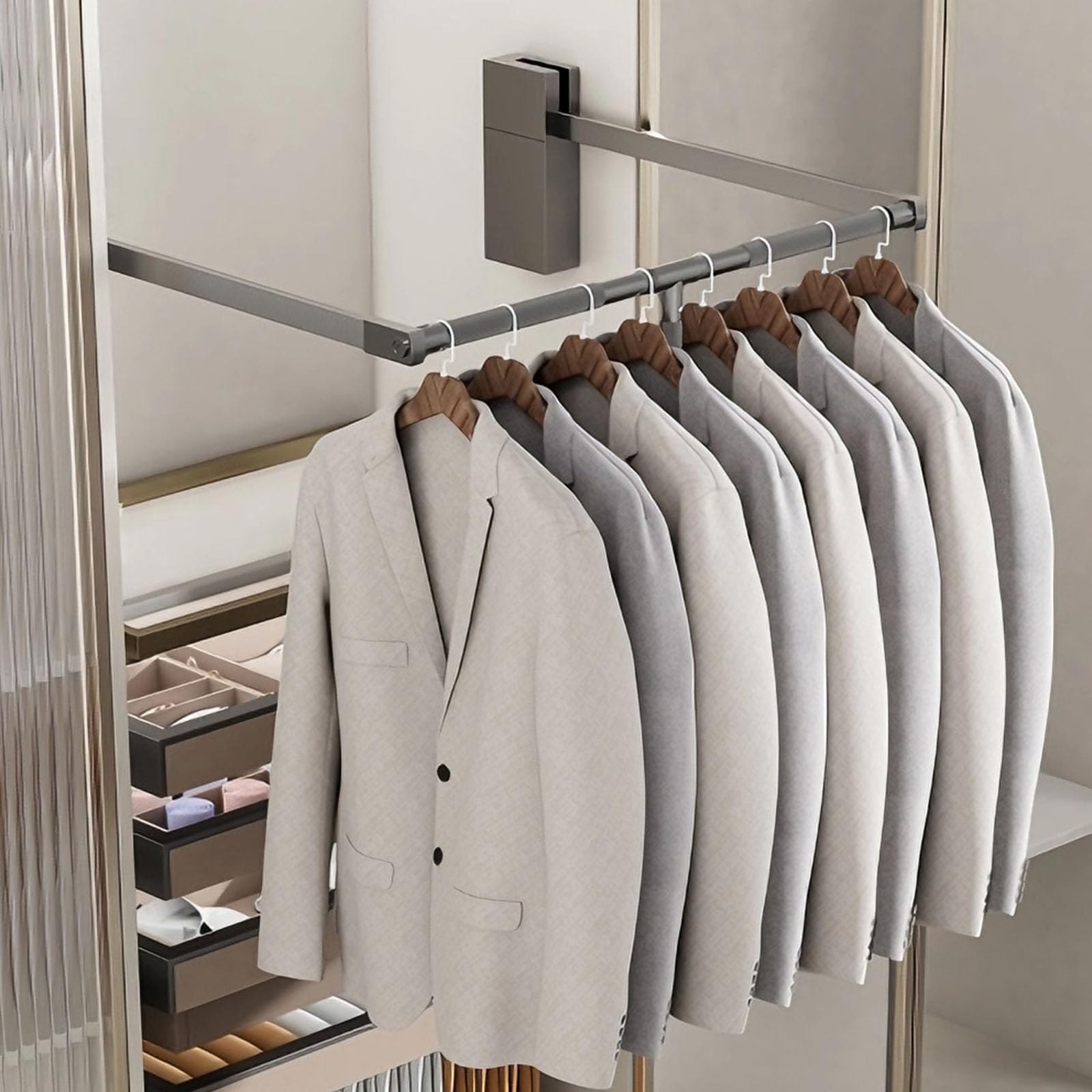 Tringle de placard réglable 90° de 35 cm avec amortisseur de levage