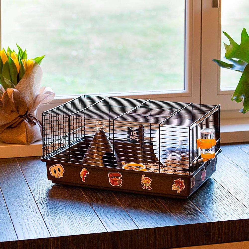 Ferplast Cage pour Hamsters CRICETI 9 Pirates, Cage en Métal et Plastique Peint, Autocollants et Accessoires Inclus, 46 x 29,5 x h 23 cm.