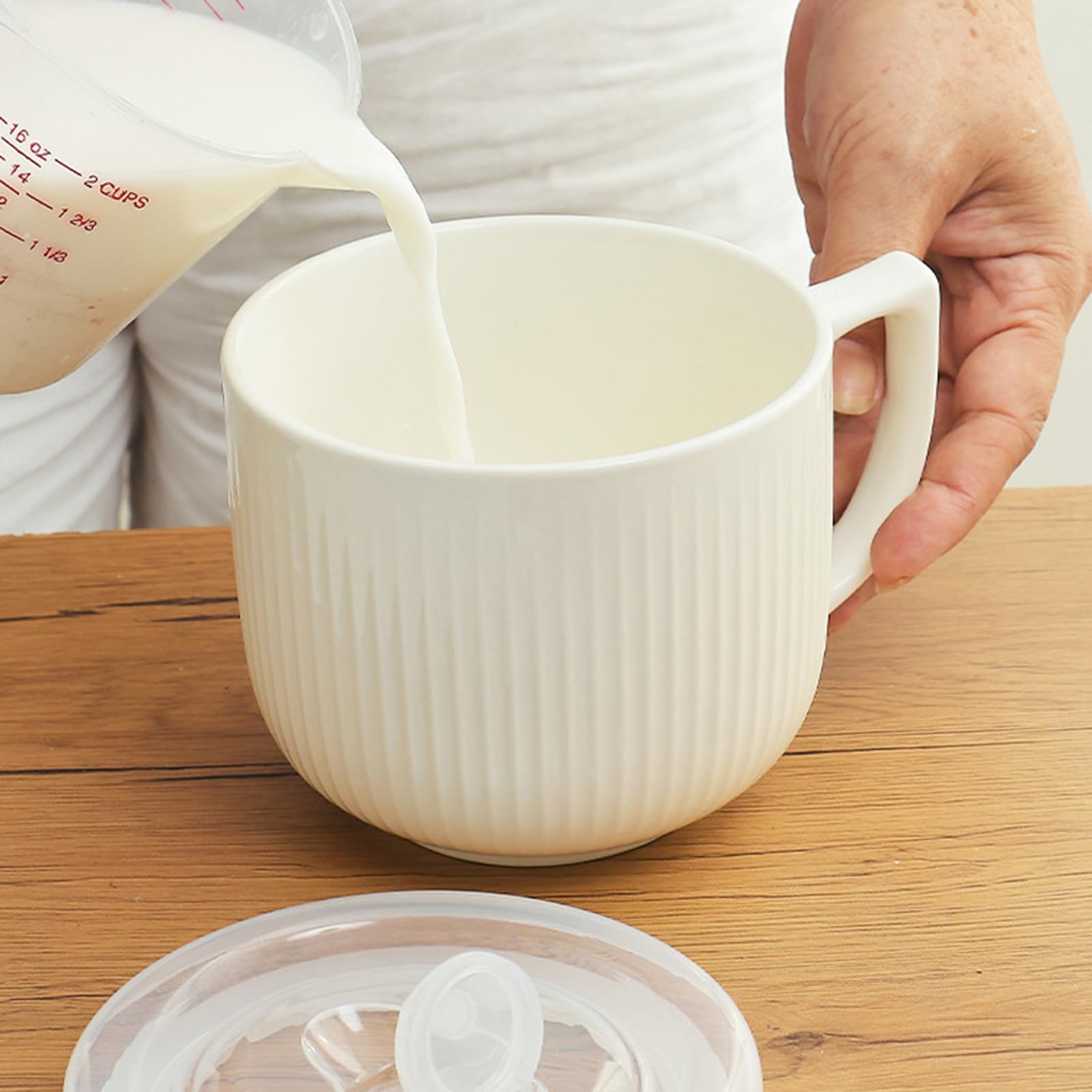 Cuenco de sopa con asa, cuenco de ramen de 900 ml con tapa, cuenco de cerámica para cereales y fideos, para microondas, ensalada, desayuno, color blanco