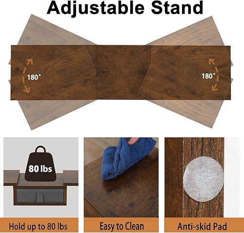 Miniatura 3 de TEAMIX Soporte elevador para monitor de 3 estantes con longitud de cajón y ángulo ajustable doble elevador de monitor con esquina de almacenamiento