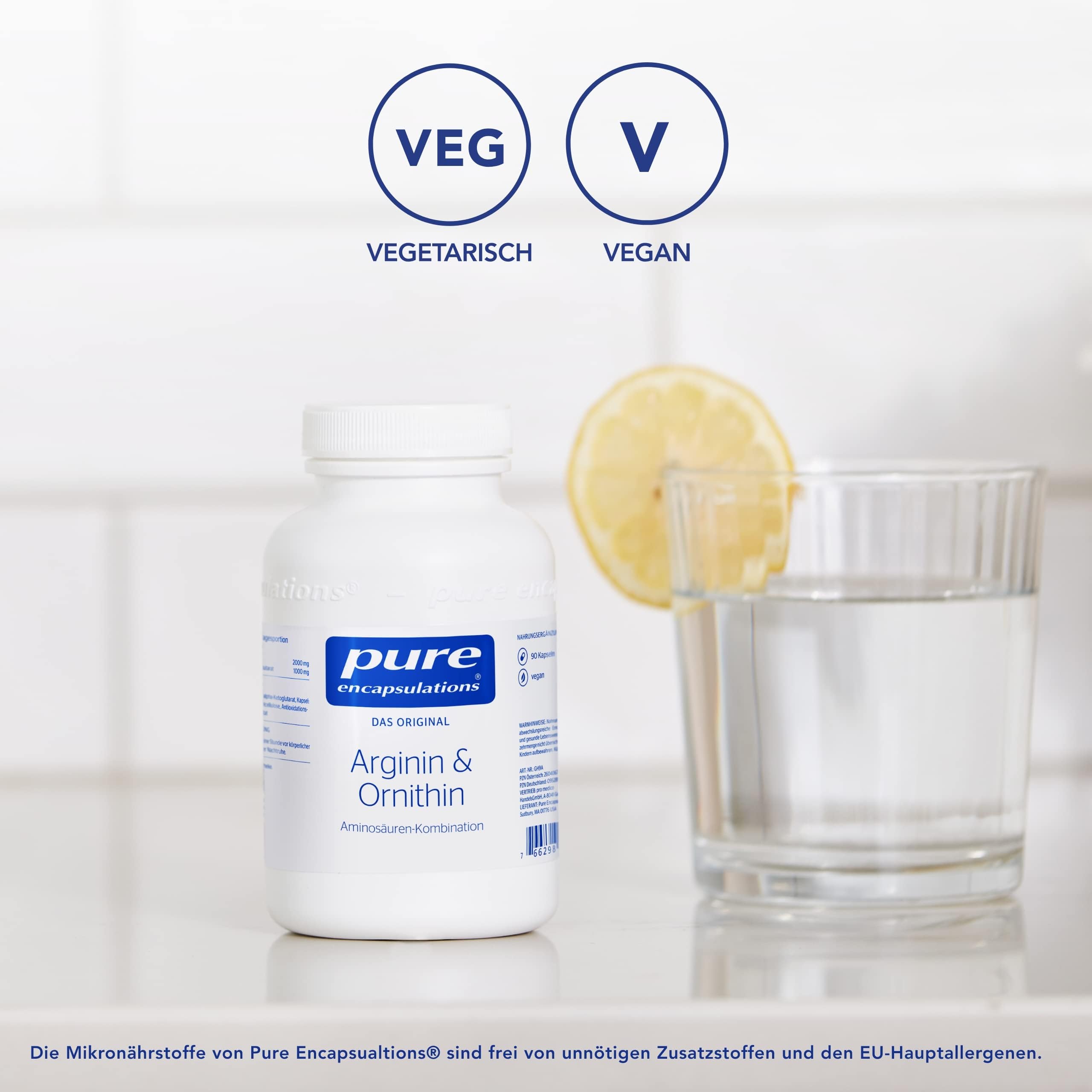 Pure Encapsulations - Arginin Ornithin Kapseln – Einzigartige Aminosäuren-Kombination, Vegan – 90 Kapseln