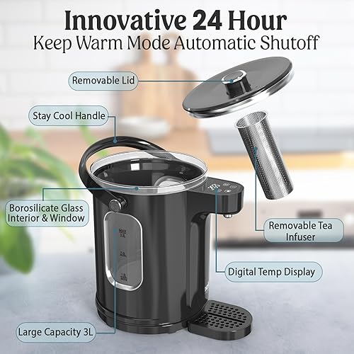 Miniatura 3 de NELO Dispensador instantáneo de agua caliente – Hervidor eléctrico de 3 L, caldera de agua caliente con control digital de temperatura, 13