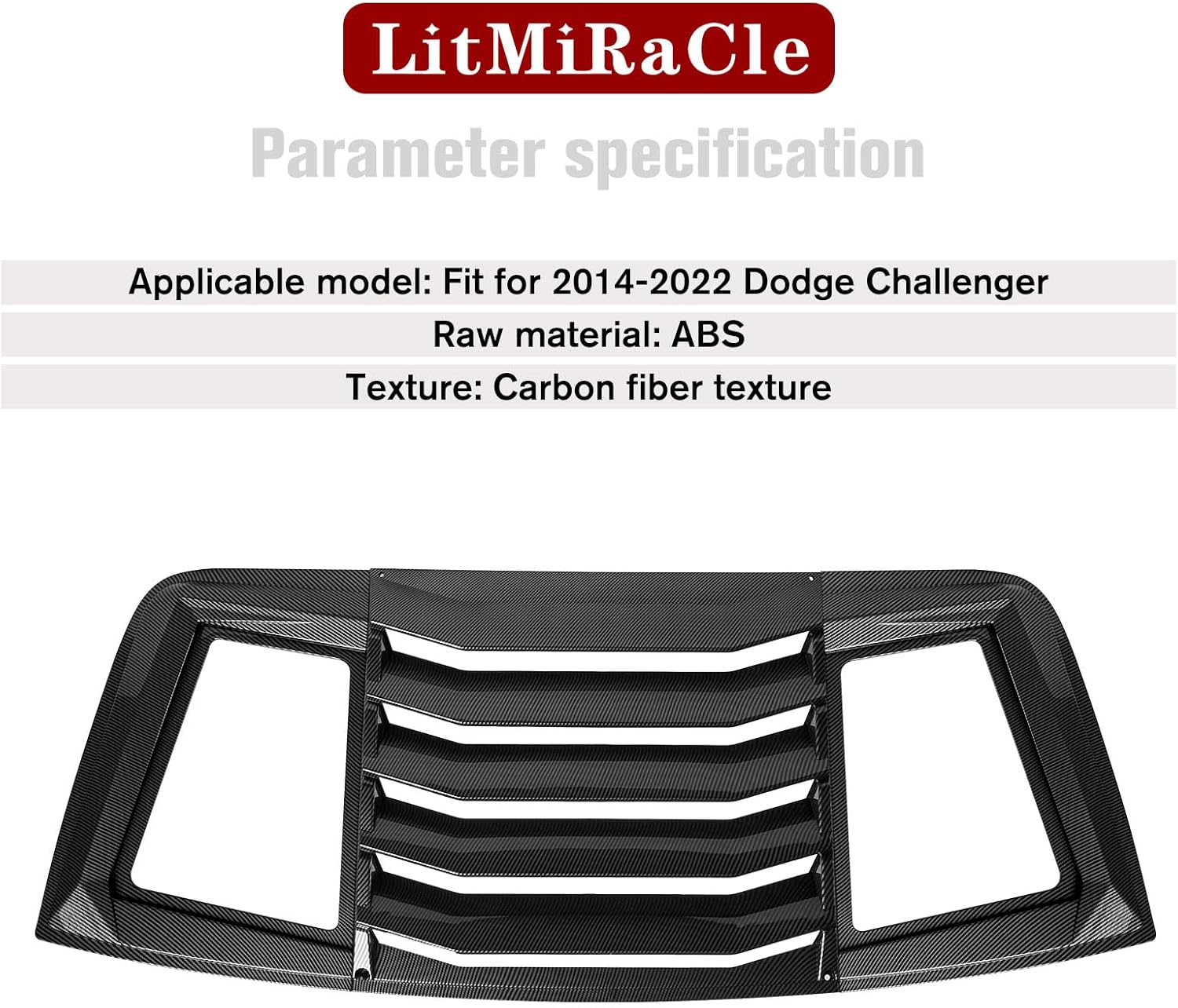 Rear Window Louvers Carbon Fiber Texture for Dodge Challenger 2008-2021 in GT Lambo Style,Rear Windshield Sun Shade Cover Black